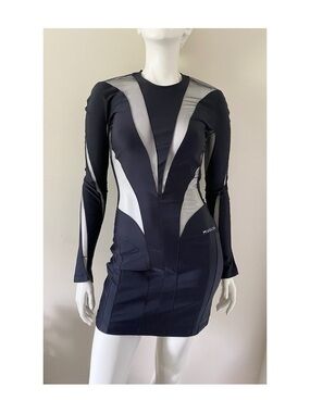 Mugler Sheer Mesh Panel Mini Dress - Black - Sz 36, 2-4 US